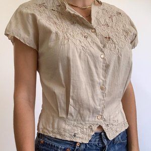 Eyelet Delicate Vintage Short Sleeve Top by Clever Finger